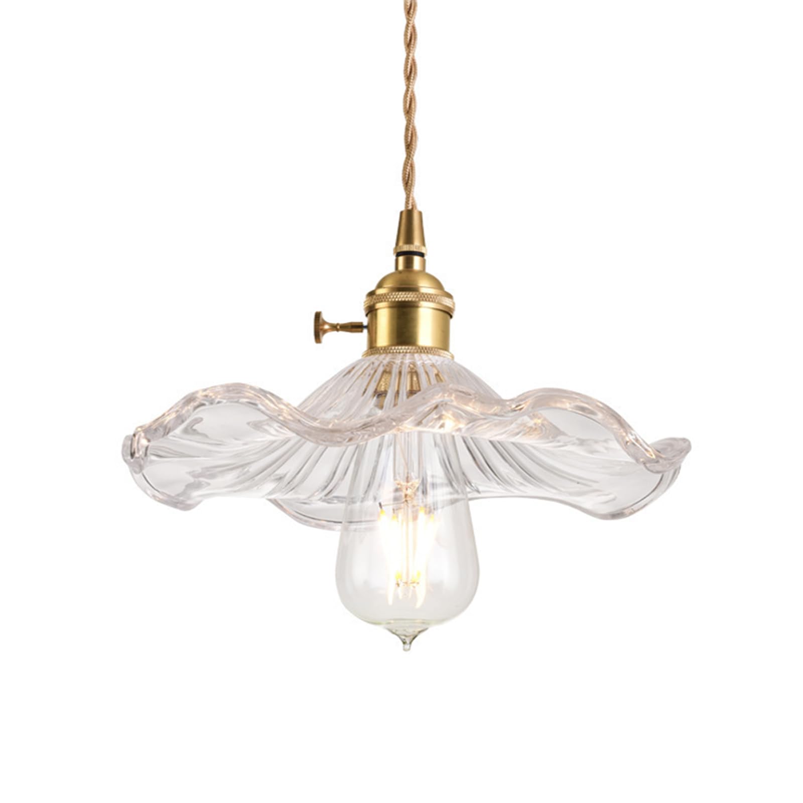 S-Cevada Pendant Light with Lotus Leaf Shaped Glass Lampshade, Industrial Vintage E26 Loft Bar Ceiling Hanging Lamp, Farmhouse Dining Room Kitchen Island Lighting Fixture