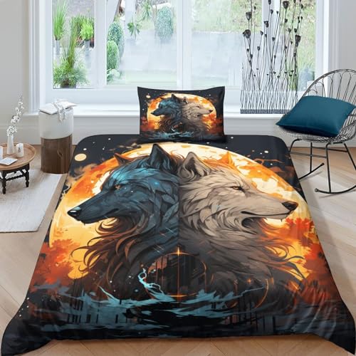 Funda nórdica de lobo bifronte de 135x200 cm con fundas de almohada 2