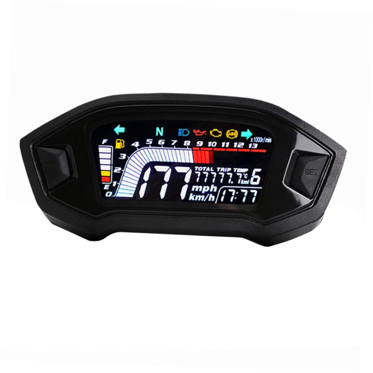 SOLUSTRE Motorcycle LCD Speedometer Gauge Digital Odometer Water Temperature Display Full LCD Screen for Accurate Readings Abs Material for Durability Easy Installation