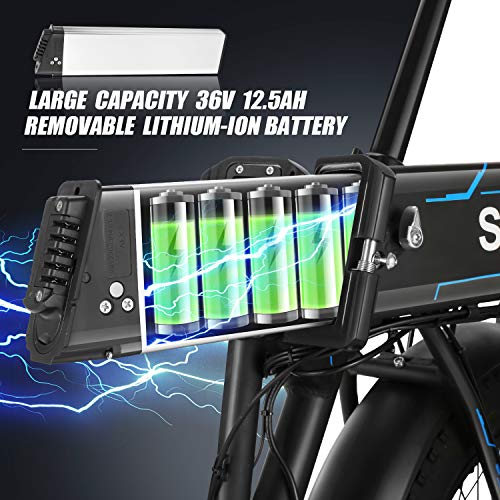 Speedrid Folding Electric Bike Fat Tire Electric Bike 20\" 4.0, 500W Powerful Motor, 36V 12.5Ah Removable Battery and Professional 6 Speed