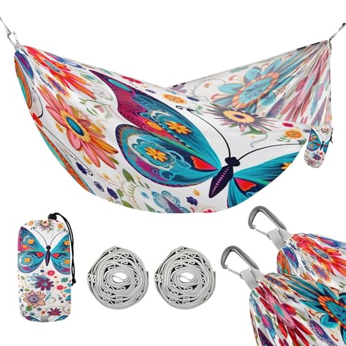 ATTX Colorful Butterflies Camping Hammock - Lightweight & Portable Hammocks, Heavy Duty 330lbs Capacity for Indoor, Hiking, Backpacking, Travel, Backyard, Beach#244