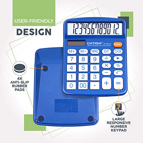 Desktop Calculator 12 Digit With Large Lcd Display And Sensitive Button, Solar And Battery Dual Power, Standard Function For Office, Home, School, Cd-2786 (Blue) #TOP4