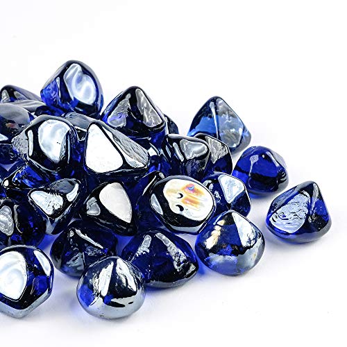 CHILLI COSMOS Fire Pit Glass Rocks (20 pounds), Cobalt Blue.