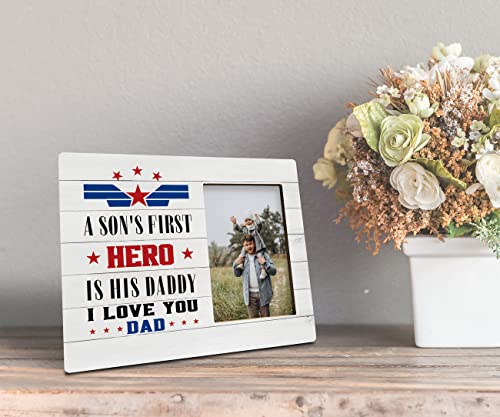 Dad Gift Picture Plaque Décor, A Son's First Hero Is His Daddy, Picture Framed Gift Wood Plaque Sign, Father Picture Frame Gift, Son To Dad Gift, Father's Day Gift From Son, Father Birthday Gift #TOP4
