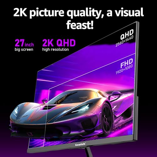 Image of Gawfolk Gaming Monitor 27 inch QHD IPS, PC Screen 120Hz 2K (2560x1440P), Ultra-Thin Zero Frame Computer Display for Home Office Business, DP, HDMI, Wall-Mounted