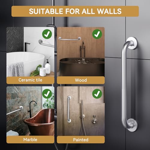Image of AmazerBath Grab Bars for Bathtubs and Showers Anti Slip, 24 inch L x 1.25 inch D, Handicap Grab bar Stainless Steel, Shower Grab Bars for Seniors, Bathtub Handle Grab Bars for Bathroom Holds 500LBS