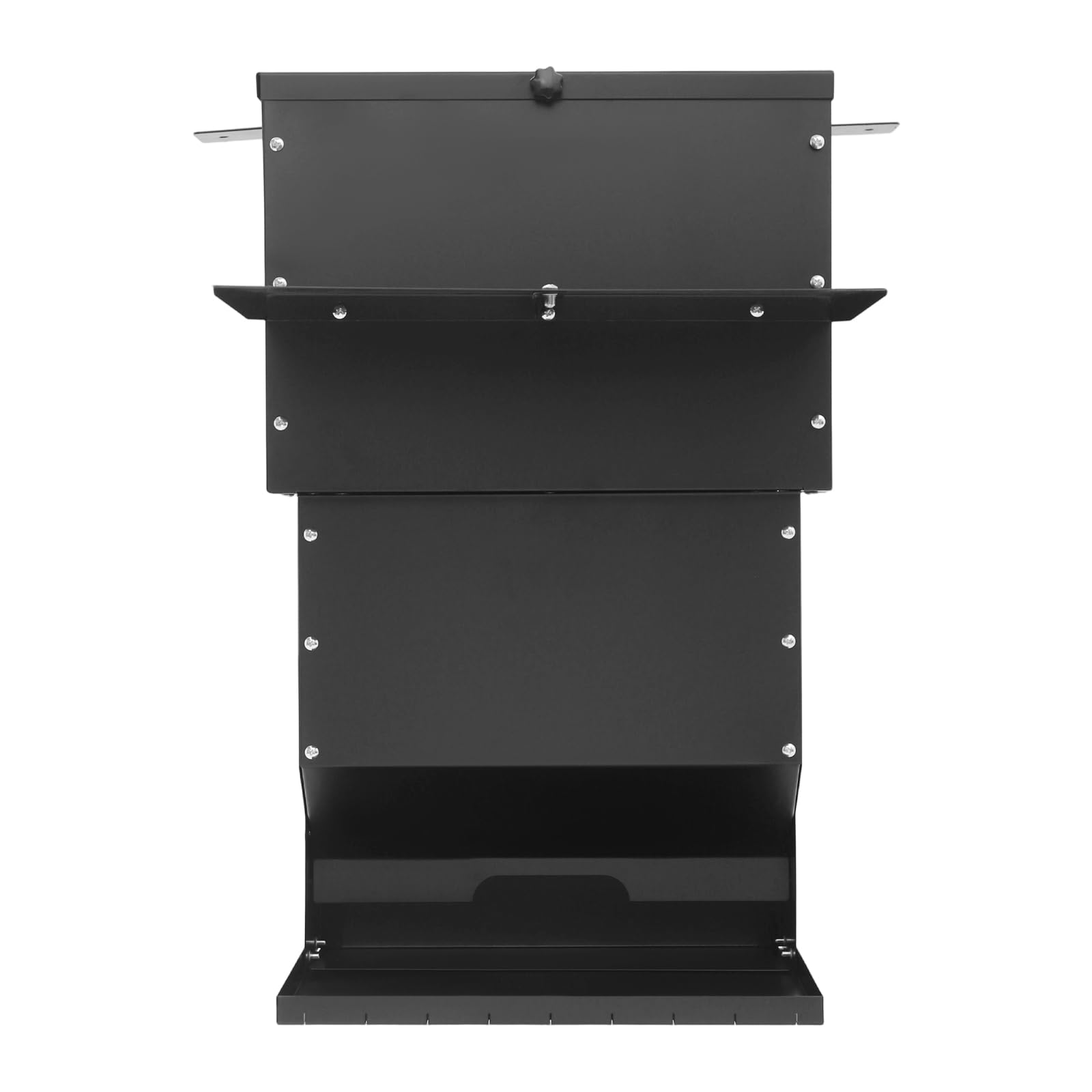 Comedero de ciervos negro, 27 kg, acero al carbono resistente a la lluvia, alimentador automático de ciervos, alimentador automático para aves de corral con tapa, 41 x 26 x 67 cm