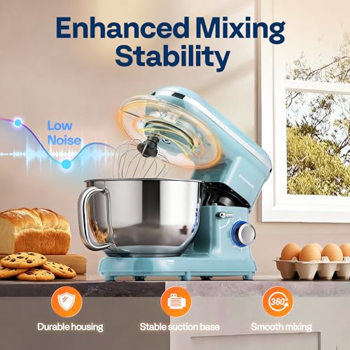 Image of VIVOHOME Stand Mixer, 6-Quart Tilt-Head Kitchen Mixer with Bowl, Blue | 10 Speeds, Dough Hook, Beater, Whisk, Splash Guard, Egg Separator, for Cake & Bread