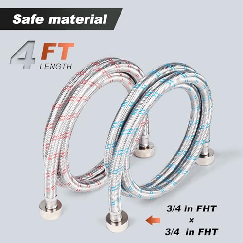 Washing Machine Hoses,4FT ¾" Stainless Steel 2Pack by KEOKLE - Used condition - Image 2