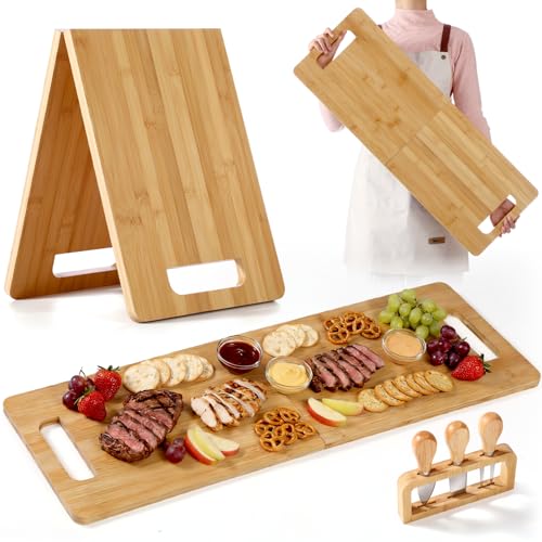 LemonRoad 33"x12" Large Bamboo Charcuterie Board Serving Tray Foldable Cheese