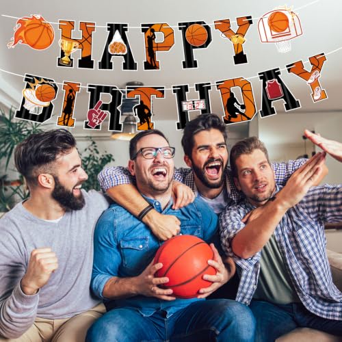 Image of Hooqict Happy Birthday Banner Basketball Birthday Party Decorations Basketball Party Banner Garland Sign for Kids Boys Men Sport Theme Game Day Decorations Supplies