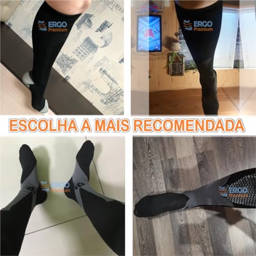 Meia de Compressão Elástica Tratamento Para Varizes Má Circulação Trombose Redução Das Dores (Preta,