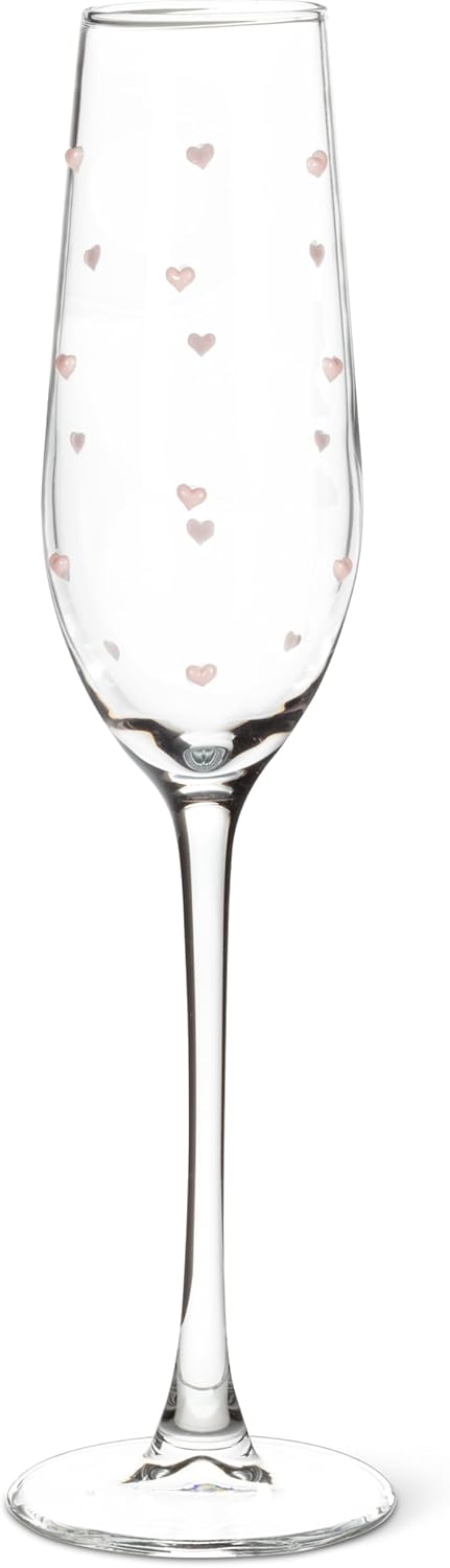 Abbott Collection Champagne Flute with Textured Hearts - Glass, Clear/Pink, 10.5" H (8oz)