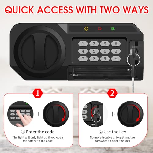 3.4 Cub Large Safes for Home Use Fire and Water Proof, Anti-Theft Digital Security Safe Box with Electronic Keypad and Key, Fire Proof Safe for Home Documents Firearm Medicine Money Valuables - Thumbnail 4