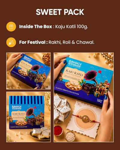 Image of HyperFoods Rakhi For Brother Rakhi With Sweets Gift Pack Kaju Katli 100g Raksha Bandha Gift For Brother with Sweet