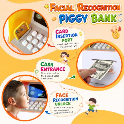 Image of Magicwand FACE Recognition Musical Money Safe Kids Piggy Savings Bank with Personal ATM Card【Pack of 1】【Orange】