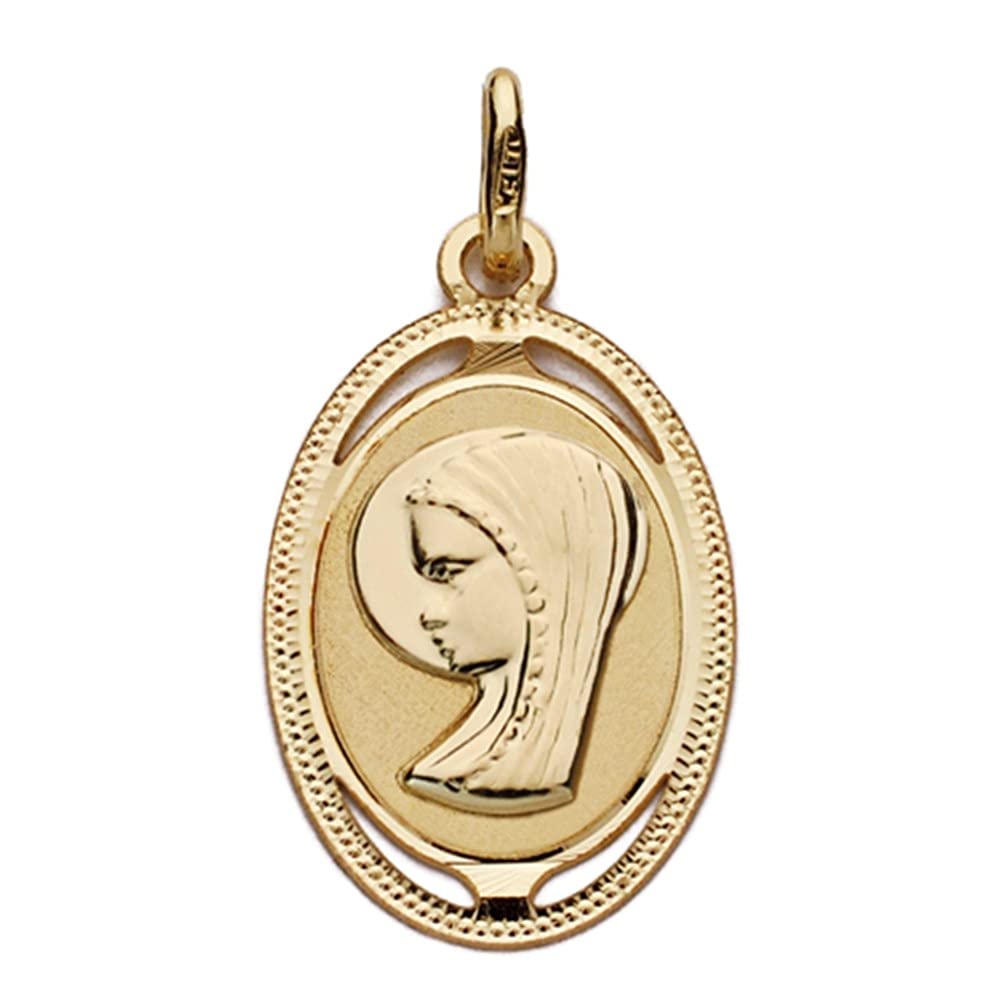 Medalla oro 18k Virgen Niña 20mm. lisa ovalada detalle cerco