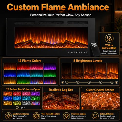 Image of GarveeTech 68 Inch Electric Fireplace Recessed and Wall Mounted
