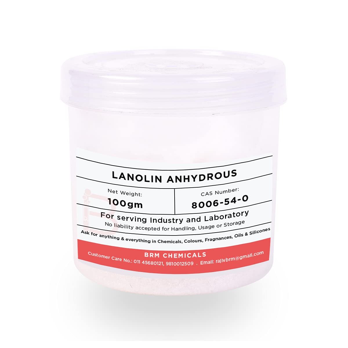 BRM Chemicals Lanolin Anhydrous - 100 Grams For Soap Making, Shampoo, Cosmetics, Moisturizer, Lotion Making, Domestic Use & Diy Personal Care For Face, Hair, Skin & Body (Pack Of 1)