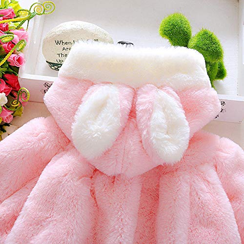 LXXIASHI Toddler Baby Girl Winter Fur Hooded Coat Rabbit Ears Jacket Cloak Snowsuit Outerwear Clothes (Rabbit Ears - Pink, 0-10 Months) - Thumbnail 3
