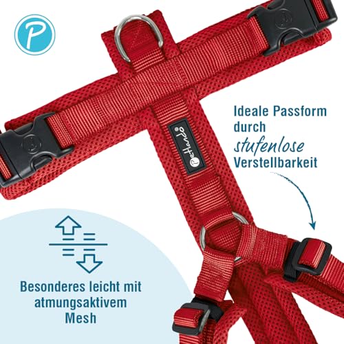 Petlando Hundegeschirr atmungsaktiv, leicht & weich, komfortabler Y-Comfort-Sitz mit Mesh Rot Größe L für mittelgroße bis große Hunde