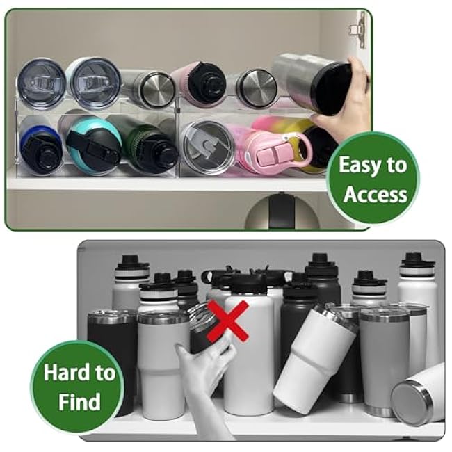 2 Pack Water Bottle Organizer, Stackable Kitchen Pantry Storage Shelf, Plastic Water Bottle Holder for Cabinet and Fridge Organization