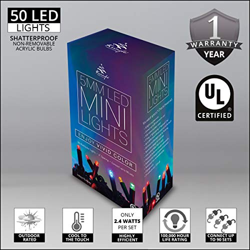 Multicolor Led Christmas Mini String Light Set, 50 Lights, 17 Ft Multi Colored Christmas Lights Multicolor Indoor/Outdoor Christmas Tree Lights Multicolor Party Home Led Christmas Lights, 4" Spacing #TOP1