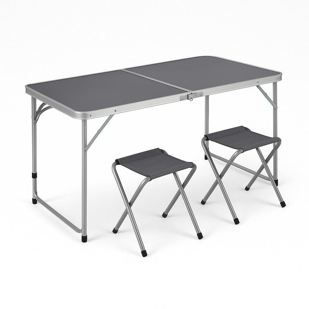 greemotion Table de camping pliable avec 4 chaises [120 x 60 x 70 cm] – Table de camping ultra légère et pliable – Table pliante pour camping et pique-nique – Table pliante pour pique-nique, festivals