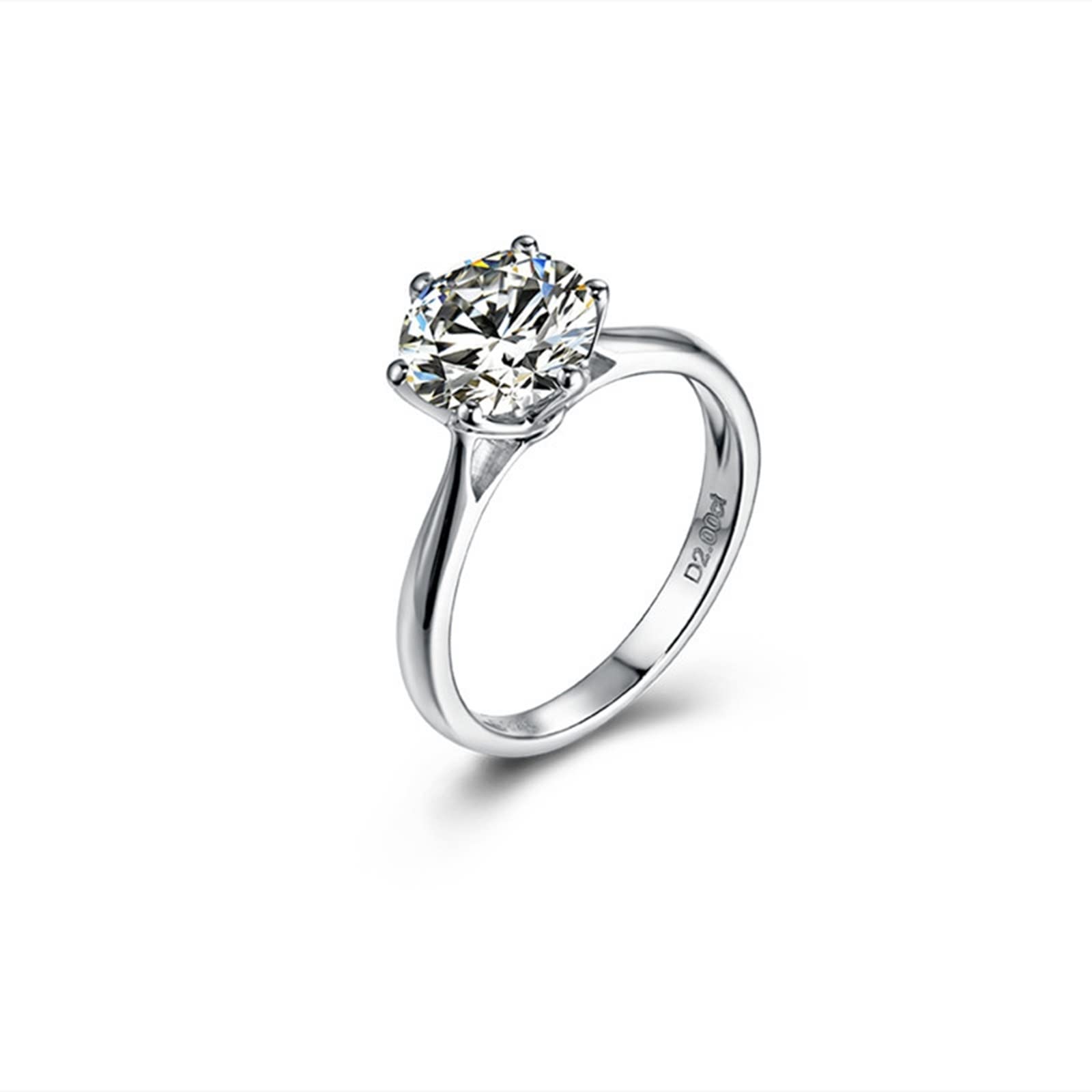 Anello di fidanzamento in oro bianco 18 carati, anelli di fidanzamento forma rotonda bianca sei artigli corona anelli moissanite regali per le donne