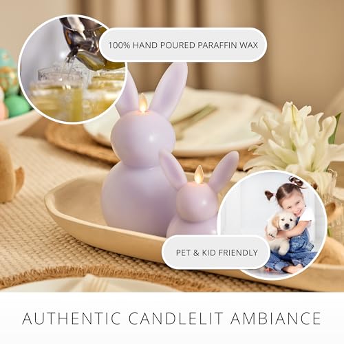 Image of Luminara Easter Bunny Candle- Gentle Lavender 4.8 inch x 8 inch- Flameless Real-Flame Holiday-Inspired Decor- AA Batteries- Flickering LED Flame