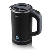 Small Electric Tea Kettle Stainless Steel 0.8L Portable Travel Hot Water Boiler, Mini Electric Coffee Kettle with Auto Shut-Off & Boil Dry Protection, Cordless Base & LED Indicator