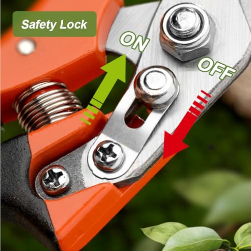 Image of HASTHIP Gardening Scissor, Pruner High Manganese Steel Gardening Shear with Safety Lock, Plant Cutter for Home Garden, Spring-Loaded Hand Pruner Cutter for Plants, Flowers, and Branches