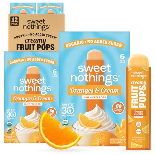 Sweet Nothings Oranges & Cream Fruit Pops, 12 Count Freezer Pops, Dairy Free, No Added Sugar, USDA Organic, Vegan, Dye Free