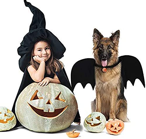 Halloween Dog Costume Pet Bat Wings, Funny Costumes For Medium Large Dogs, Puppy Cosplay Apparel With Dog Leash And Pumpkin Bells, Adjustable Bat Wing For Party Outfit Clothes #TOP3