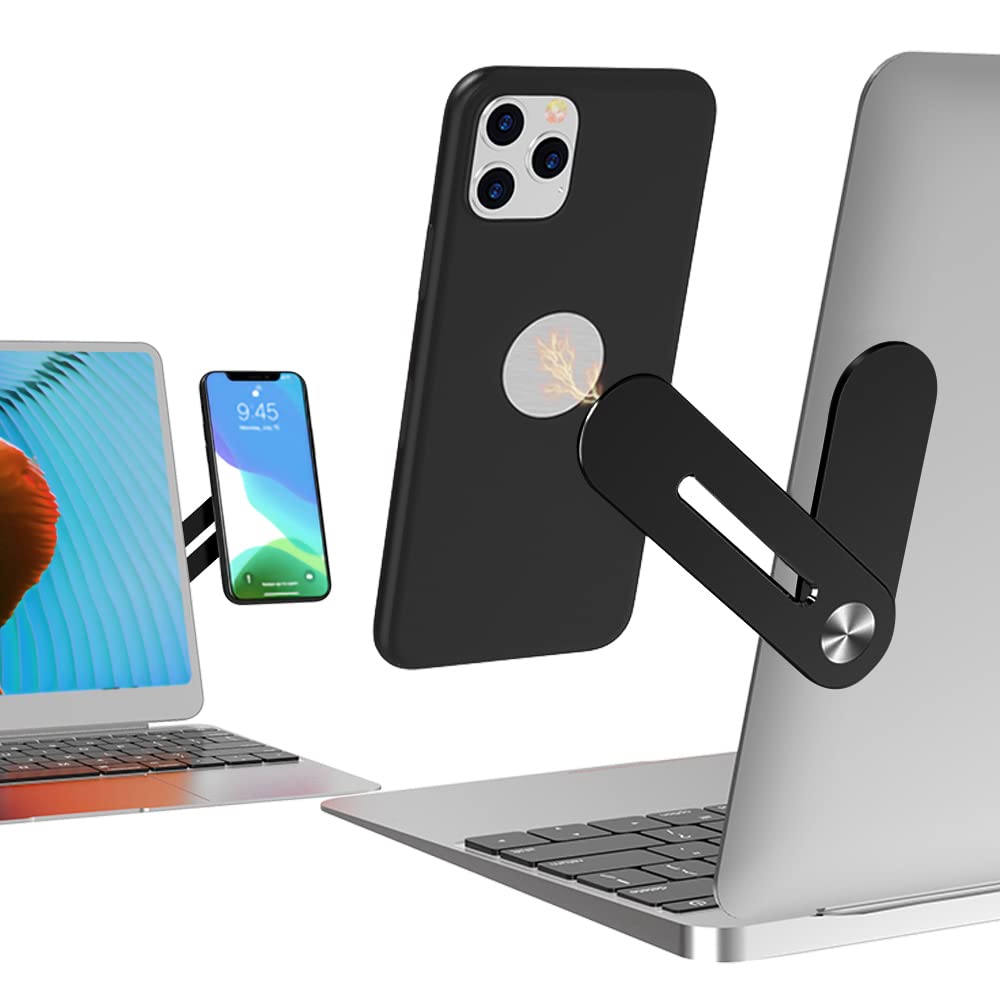 DK177 Laptop Phone Holder Laptop or Desktop Monitor Side Mount Phone Holder Slim Portable Foldable Smartphone Stand Computer