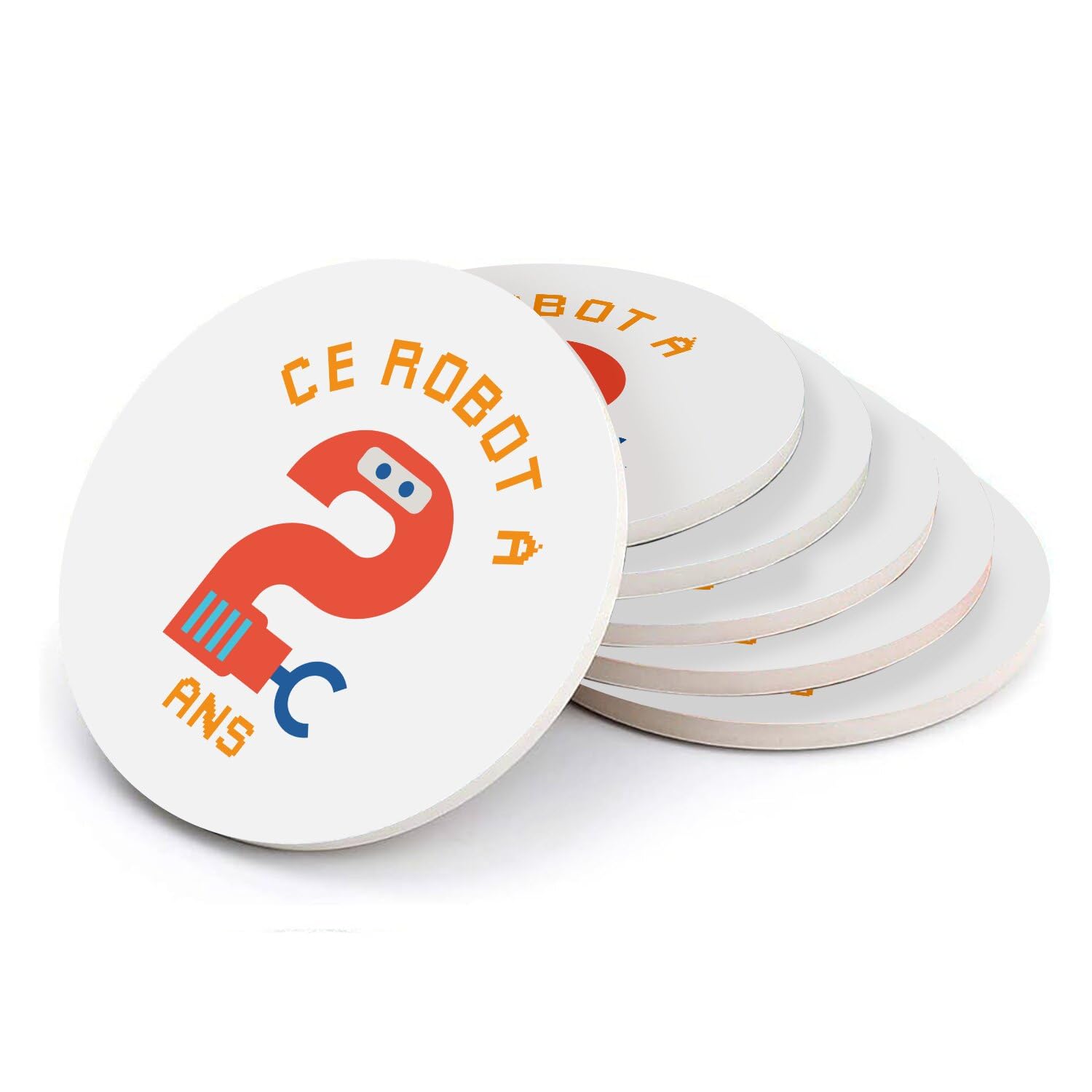 Sous-verre ronds en céramique robot 2 ans décoration table anniversaire enfant lot de 6