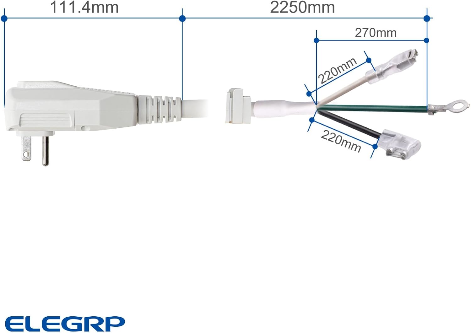 ELEGRP L22620 12AWG Gray LCDI Power Cord Plug for A/C Air Conditioner, E250451 UL Certified, 7.6FT Leakage Current Detection Interrupter Replacement, 240VAC 20Amp 4800W 60Hz NEMA 6-20P (1 Pack)