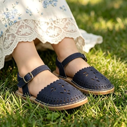 Image of THEE BRON Toddler Floral Cutout Closed Toe Sandals for Girls Breathable Summer Shoes