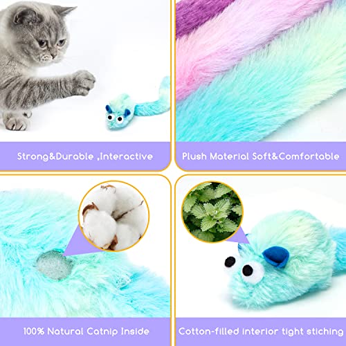 Nobleza-3 Paquets de Souris Jouet pour Chat,Contient de l'herbe à Chat,Jouets en Peluche Longs et Doux,Jouet d'Activité Interactif Petite Souris,La Souris-Jouet émet – Image 6