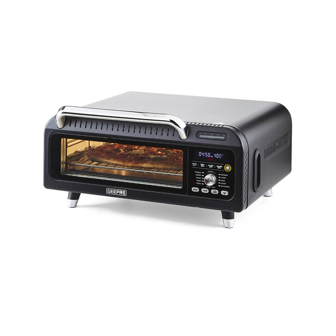 GEEPAS Air Fryer Oven | 15-in-1 Presets Multifunctional Pizza Oven | Digital Touch Control Triple Glass Door Interior Light | 40-400°C Temp 18L Capacity Compact Design | 2 Year Warranty 2000W Black
