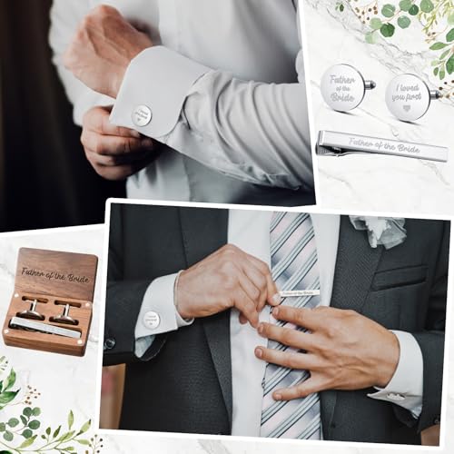 Image of Colingmill Father of the Bride Gift Dad of the Bridegroom Cufflinks Tie Clip Set with Engraved Wood Gift Box for Dad