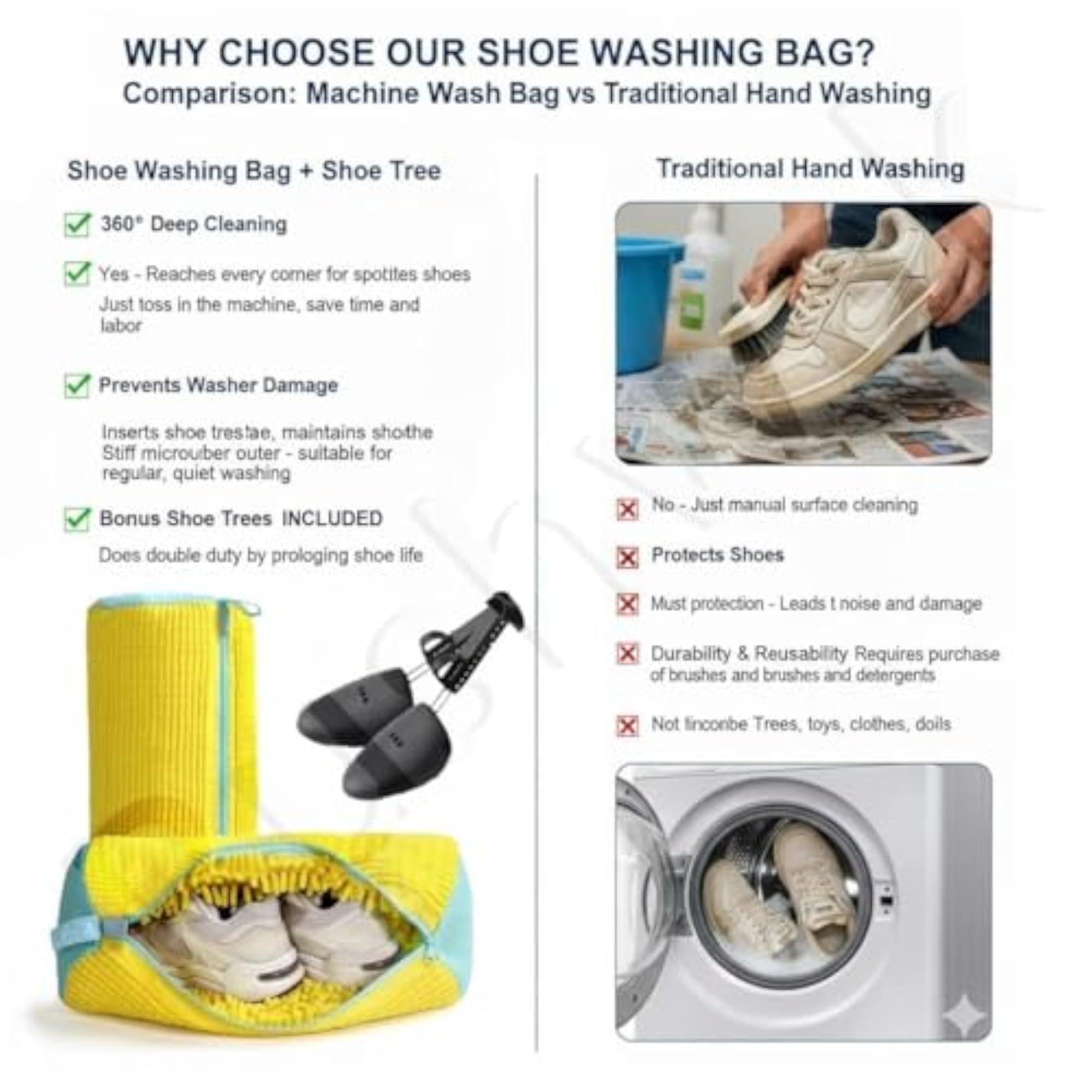 Shoe Washing Machine Bag with Adjustable Shoe Trees