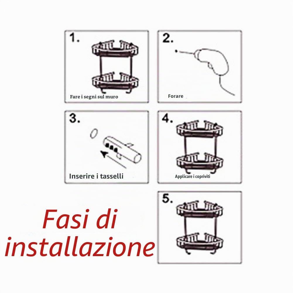 Mensola portaoggetti da doccia, anti-ruggine, in lega di alluminio anodizzato, con spazio per contenere sapone, shampoo, detergente per il viso