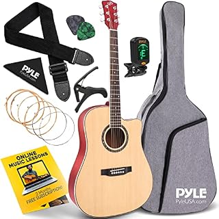Beginner 41 Cutaway Acoustic Guitar - Standard Full Size 6 String Dreadnought Natural Matte Finish w/ Gig Bag, Tuner, Steel Strings, Picks, Strap, Capo, For Beginners/Adults - Pyle PGA480NT