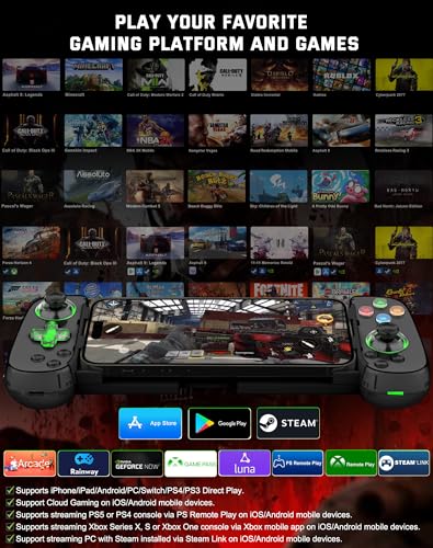 Joso Phone Controller for iPhone/Android/PC, D7 Wireless Game Controller for Switch/PS3/PS4 with Hall Joystick/Turbo/6-Axis Gyro/Dual Motor, iOS Android Controller Support Cloud Gaming/Remote Play