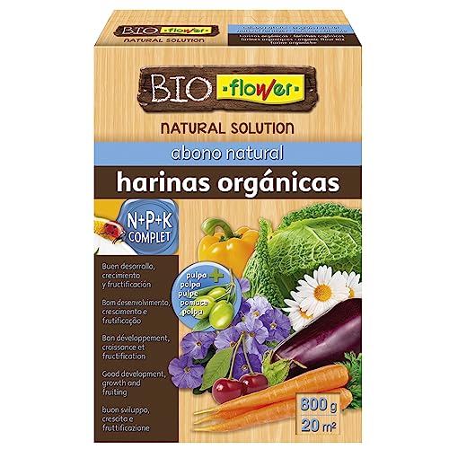 Flower - Harinas Orgánicas 800 gr | Abono Natural | Mejora Desarrollo, Crecimiento y Fructificación | Produce Más Pulpa, No aplica, 16x5.5x23.5 cm, Abono Sólido