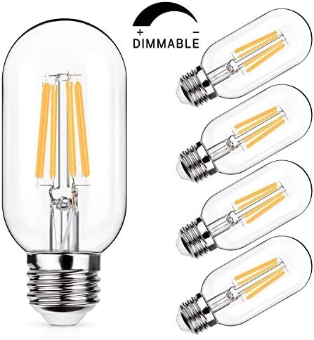 LED Edison Bulb Dimmable, 60W Equivalent 800Lumens, Warm White 2700K, 6W T45 Vintage LED Filament Tubular Light Bulbs, E26 Medium Base, Pack of 2