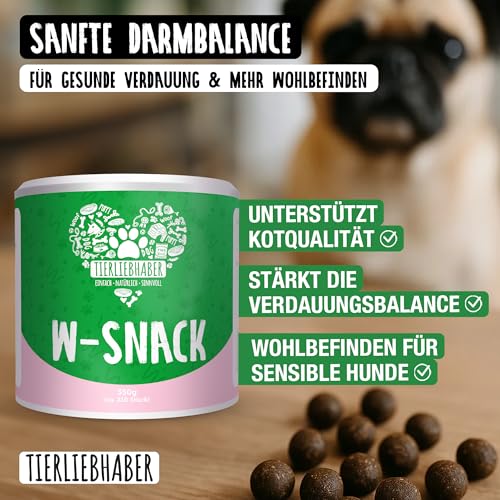TIERLIEBHABER – W-Snack Hundeleckerli als Ergänzung zur Wurmkur Hund – Hundesnack zur Unterstützung bei Entwurmung Hund – Unterstützt Entwurmungsmittel für Hunde – 350g Dog Treats