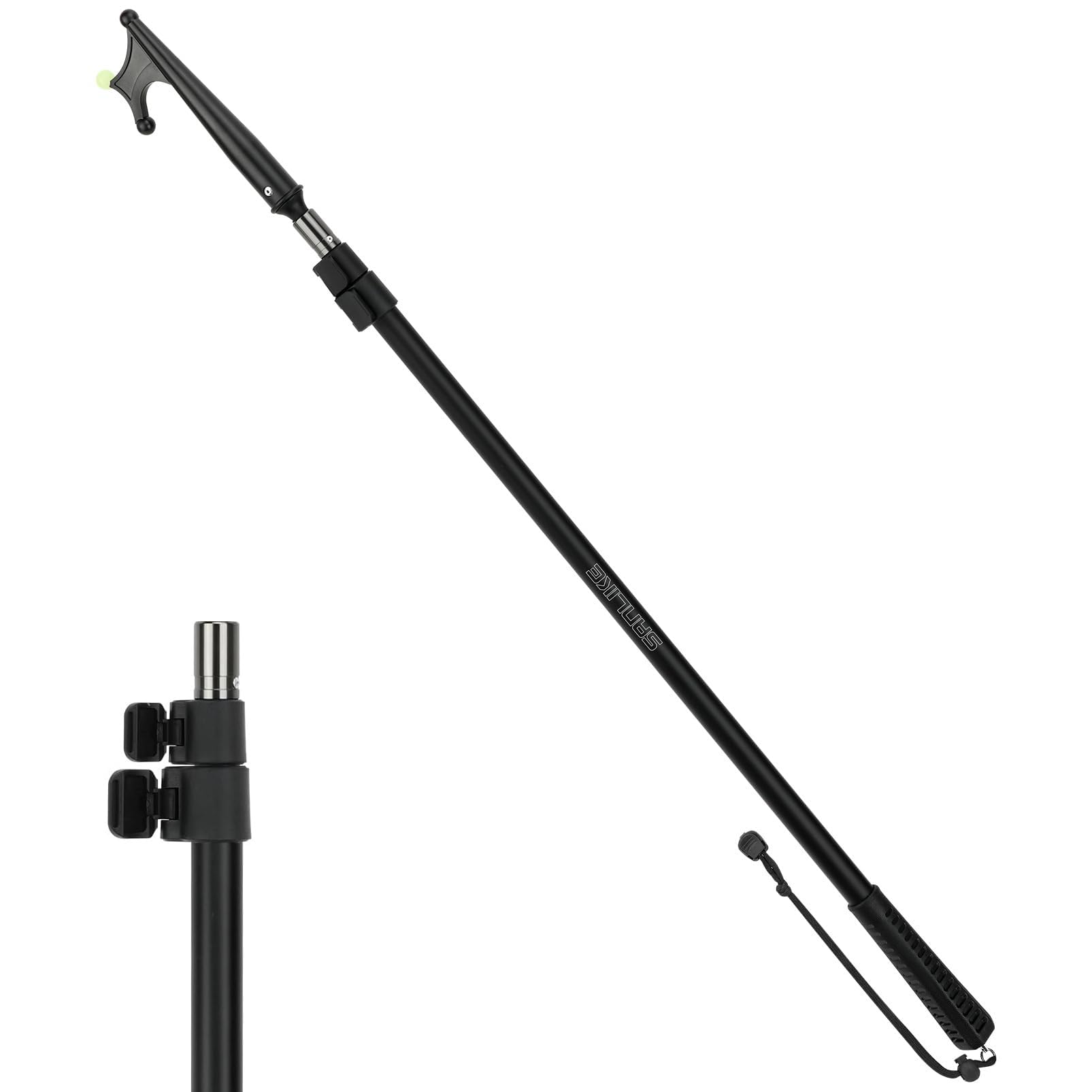 SANLIKE Teleskop-Bootshaken Aluminiumlegierung Klasse 3/5, rostfrei leicht mit Leuchtperlen, verstellbar 128/240/358/542cm Schwarz, Pontonboot Schubstange Bootszubehör zum Andocken