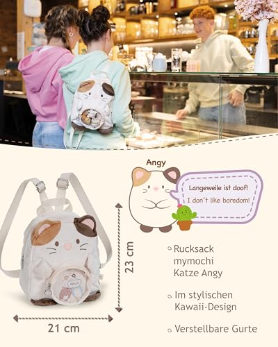 NICI Kinder Rucksack mymochi Katze Angy 23x21x9cm - weiss - Plüschrucksack im Kawaii-Design mit verstellbaren Trägern – für Groß und Klein, ideal für Kindergarten oder Kita - 61822